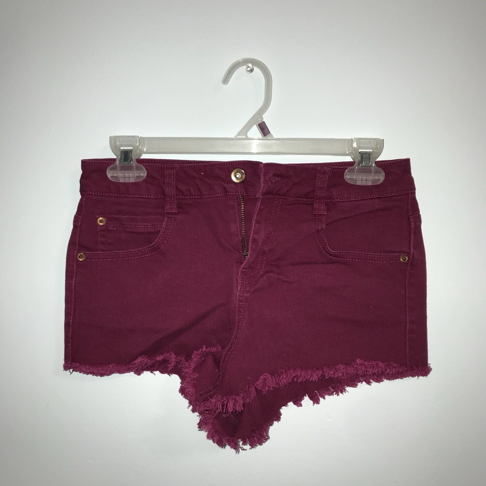 Burgundy Jean Booty Shorts